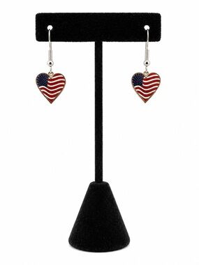 Heart-Shaped American Flag Dangle Earrings - Red, White & Blue